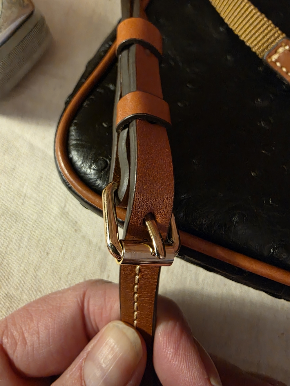 Dooney & Bourke Black Ostrich-Embossed Crossbody with Tan Trim - Picture 16 of 16